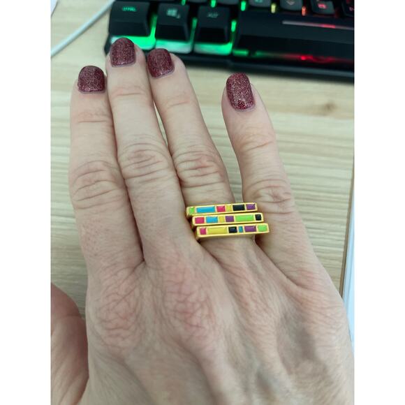 Noir Three Stackable Rings with Colorful Enamel, Size 7 - Picture 4 of 5